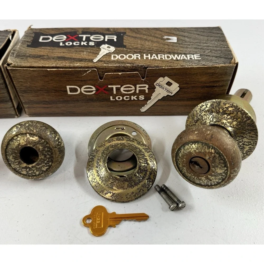 3 Vintage Dexter Door Handle Locks Dover Model 3442 Cylindrical Dexlock